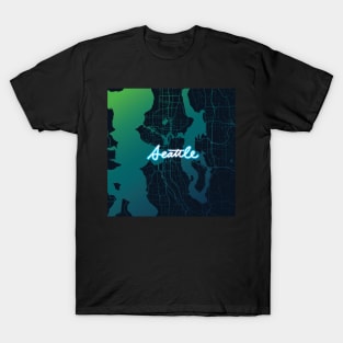 Seattle Map Gradient Cursive T-Shirt